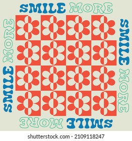 Retro groovy smile more slogan print vintage daisy flowers for graphic tee t shirt or poster sticker