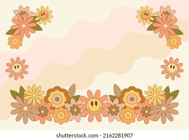 El fondo retro groovy smiley en el estilo de los años 70 para banners, tarjetas de felicitación, invitaciones