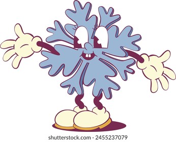 Retro groovy snowflake, mascot character