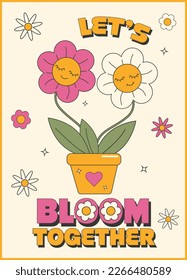 Retro groovy spring poster. Greeting card, banner, invitation. 70s 60s cartoon aesthetics
