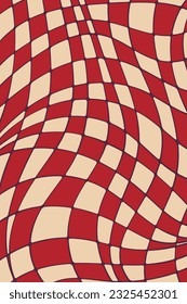 Retro groovy square background. Psychedelic checkerboard. Surreal geometric shapes, abstract background. Trippy grid in vintage style 60s 70s