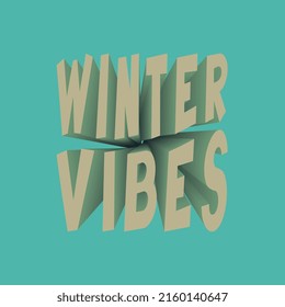 Retro groovy square WINTER VIBES slogan with 3D effect text for tee t shirt or sticker. Vintage vector print design editable illustration EPS 10