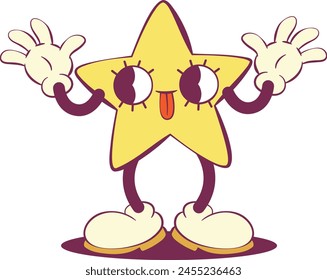 Retro groovy star mascot character