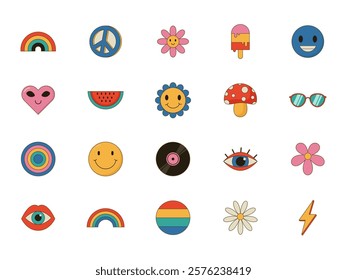 Retro Groovy Sticker Element Set