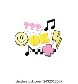 Retro Groovy Sticker with lettering and smile 
