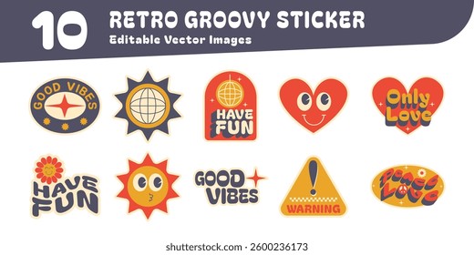 Retro Groovy Sticker Vector Collections