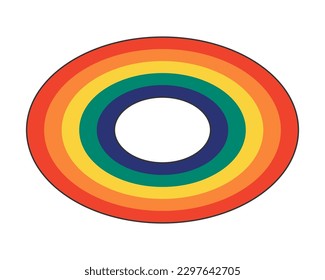 Espectro oval de color arcoiris de estilo retro. Anillo de forma de elipse vintage con bandas de colores irrisorios. Imagen de moda con arte pop y2k, insignia de rayas coloridas. Pegatina aislada vectorial Trippy eps