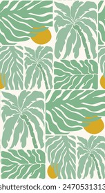 Retro groovy summer tropic palm trees seamless pattern. Aesthetic contemporary exotic plants design for fabric prints.