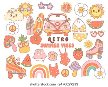 Retro Groovy Summer Vibes colección Dibujos animados Lindo Carácter Disco 70s 80s Estilo