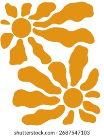 Retro Groovy Sun. Abstract Wavy rays bright colors 60s 70s style. Boho colorful groovy sun. Hippie poster. Abstract Summer Wallpaper.