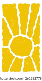 Retro Groovy Sun Background. Abstract Wave Ray Pattern in Trendy 70s Style. Boho Colorful Groovy Sun Psychedelic Vintage Background. Graphic Fun Hippie Poster. Abstract Summer Wallpaper. 