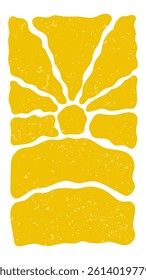 Retro Groovy Sun Background. Abstract Wave Ray Pattern in Trendy 70s Style. Boho Colorful Groovy Sun Psychedelic Vintage Background. Graphic Fun Hippie Poster