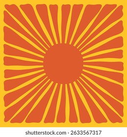 Fondo de sol groovy retro. Doodle retro estilo hippie sunburst