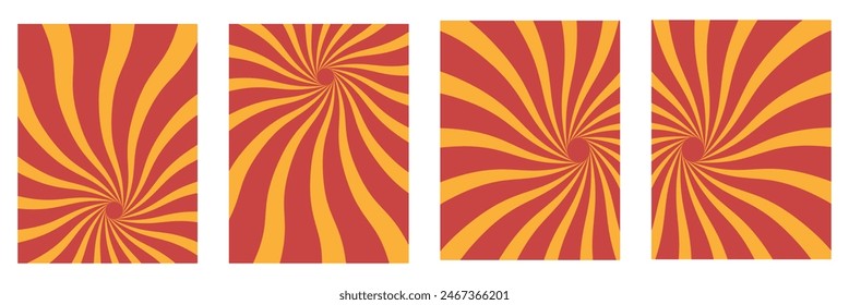 Retro Groovy Sun Background Set. Abstract Wave Ray Pattern in Trendy 70s Style. Boho Colorful Groovy Sun Psychedelic Vintage Background. Groovy retro abstract sun background.