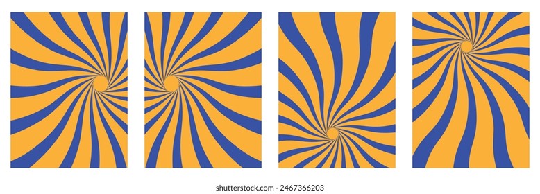 Retro Groovy Sun Background Set. Abstract Wave Ray Pattern in Trendy 70s Style. Boho Colorful Groovy Sun Psychedelic Vintage Background. Groovy retro abstract sun background.