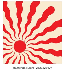 Ensemble D'Arrière-Plan Soleil Groovy Rétro. Motif Abstrait Wave Ray dans le style branché des années 70. Arrière-Plan Boho Coloré Groovy Soleil Psychédélique Vintage. Affiche hippie amusante graphique. Fond d'écran d'été Abstrait.
