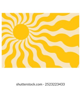 Ensemble D'Arrière-Plan Soleil Groovy Rétro. Motif Abstrait Wave Ray dans le style branché des années 70. Arrière-Plan Boho Coloré Groovy Soleil Psychédélique Vintage. Affiche hippie amusante graphique. Fond d'écran d'été Abstrait.