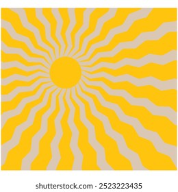 Retro Groovy Sun Background Set. Abstract Wave Ray Pattern in Trendy 70s Style. Boho Colorful Groovy Sun Psychedelic Vintage Background. Graphic Fun Hippie Poster. Abstract Summer Wallpaper.
