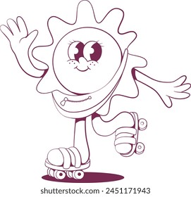 Retro groovy sun mascot character