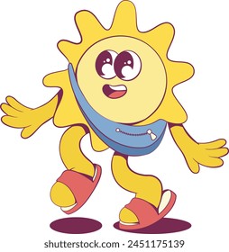 Retro groovy sun mascot character