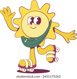 Retro groovy sun mascot character