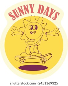 Retro groovy sun mascot sticker