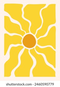 Retro groovy sun rays pattern background in the style of 70s. Sun sunbeams summer texture. Vector aesthetic contemporary illustration for prints.