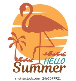 Retro Groovy Surf Club in trendy Boho style. Naive Geometric Summer Palm Tree. Simple background of sun sea. Retro Summer Beach Hand Drawn isolated illustration. Vintage Surf Club. Vector illustration