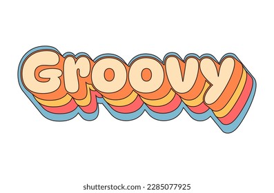 Retro Groovy text. Vintage hippie psychedelic clipart. 