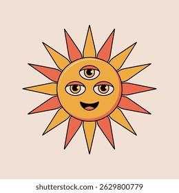 Retro Groovy Three-Eyed Sun Vector Illustration for Indie Design Projects