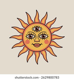 Retro Groovy Three-Eyed Sun Vector Illustration for Indie Design Projects 2