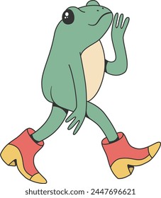 Retro groovy toad character in shoes