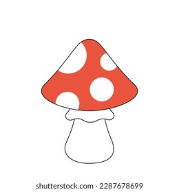 Diseño retro groovy trippy de hongos. Hongo agaric hippie de mosca psicodélica. Caricatura vintage fantasía alucinógena amanita. La cultura pop y2k de moda aisló el elemento eps vectoriales. Listo para su uso