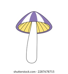 Hongo trippy retro groovy. Hongo agaric hippie de mosca psicodélica. Dibujo vintage fantasía alucinógena amanita o toadstool. La cultura pop y2k de moda aisló el elemento eps vectoriales. Listo para su uso