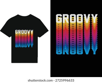 ''Retro groovy Typografie T-Shit Design mit buntem wellenförmigen Texteffekt Vektor''