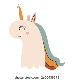 Retro groovy unicorn clipart, cute animal, hand drawn vector illustration in flat style.