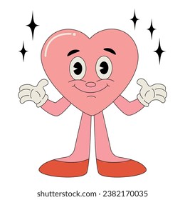 Retro groovy valentine cartoon heart. 70s vibes. 