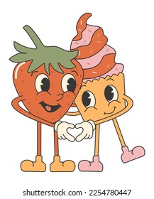 Retro groovy valentines day sticker. Cute and funny character. 70s 60s cartoon aesthetics