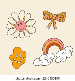 Retro Groovy Varios Elementos Decorativos Aislados