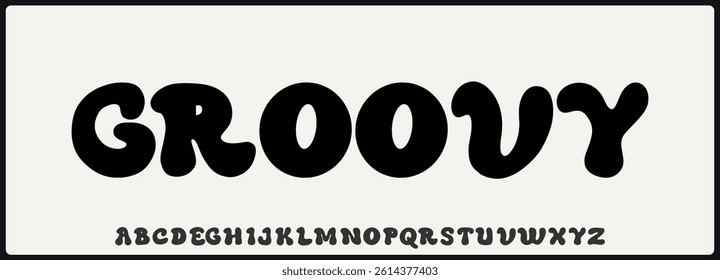 Retro groovy vector font. Alphabet bold uppercase with classic and vintage.