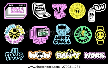 Retro Groovy Vector Stickers Set. Cool Funky Characters Patches. Pop Art Badges.