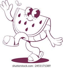 Retro groovy watermelon mascot character