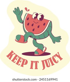 Retro groovy watermelon mascot sticker