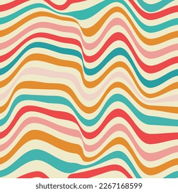 Retro groovy wavy curve abstract line art 70s aesthetic print vector illustration seamless pattern. Fabric, Textile, Wrapping Paper, Backgrounds, Web Design Social Media