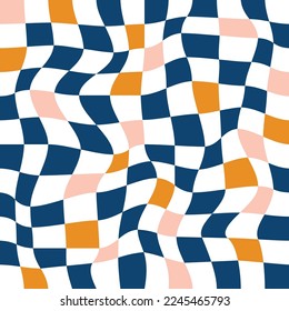 Retro groovy wavy psychedelic checkerboard seamless pattern.  Background for phone case, stationary, fashion textile print.