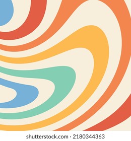 Retro groovy wavy rainbow background. Background in the style of the 70s and 80s. Abstract vintage colorful design. Hand-drawn vector flat illustration.