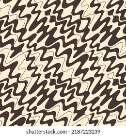 Retro Groovy Wiggly Stripes Vector Seamless Pattern. Psychedelic Lines. Nostalgia Background. Monochrome Trippy Geo Print.