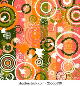 Retro grunge background with concentric circles (vector)