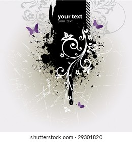 Retro grunge background with floral and butterflies