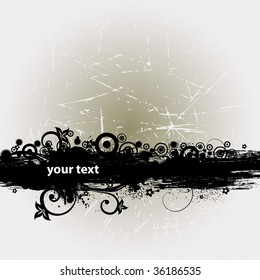 Retro Grunge Background with Floral and Circle